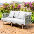 2 Seater Sofa in Teak, Rope Weaving and Cushions - Bellatrix