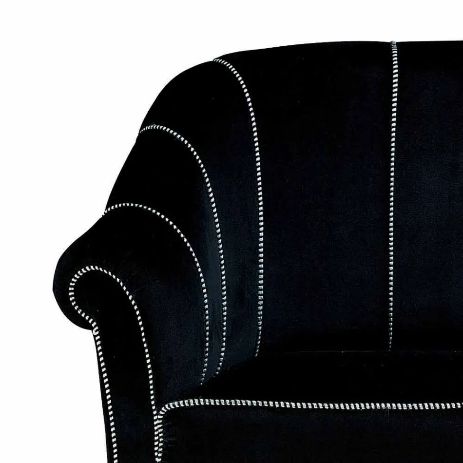 2 Seater Sofa in Black Velvet with Contrast Stitching Made in Italy - Caster Viadurini