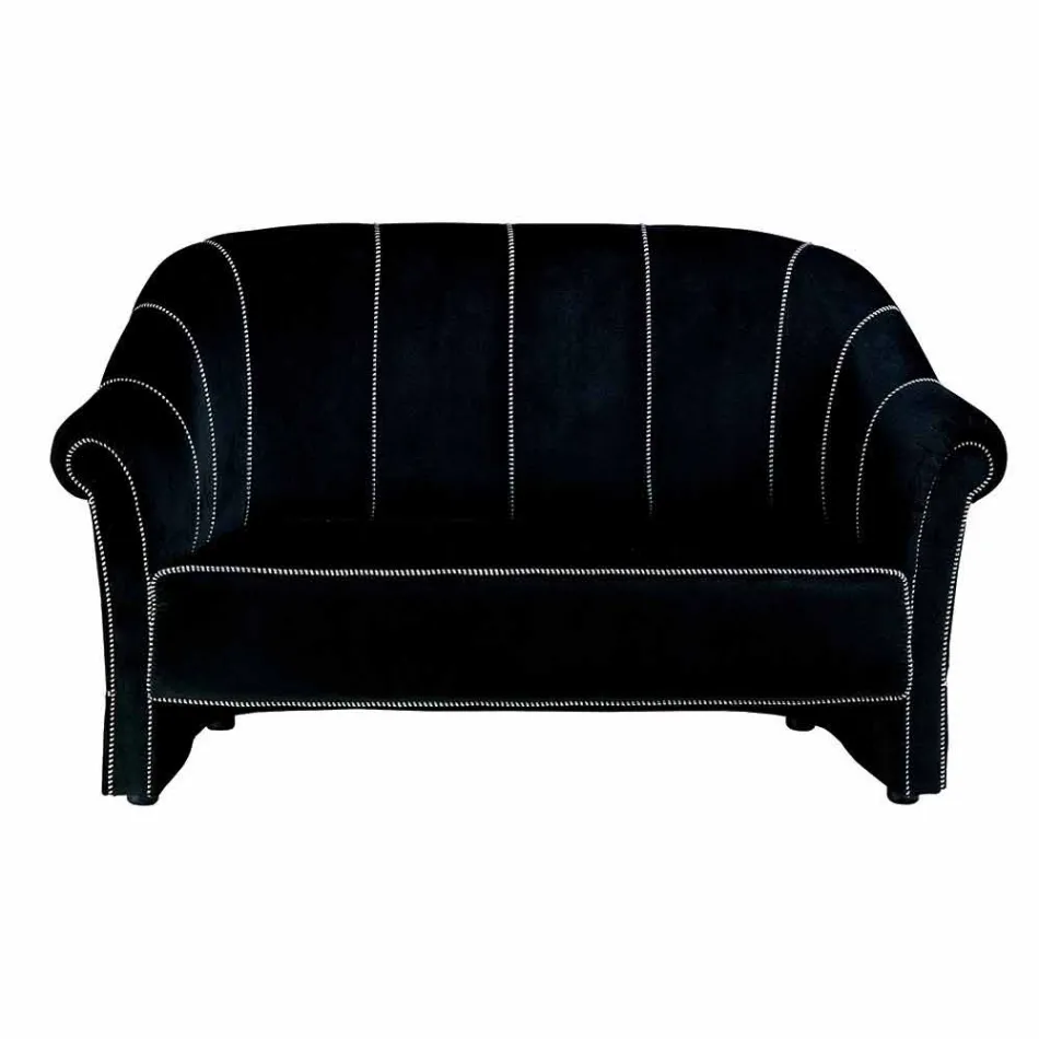 2 Seater Sofa in Black Velvet with Contrast Stitching Made in Italy - Caster Viadurini