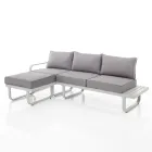 3 Seater Sofa with Aluminium Garden Pouf and Grey Cushions - Avoir Viadurini