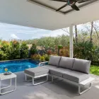 3 Seater Sofa with Aluminium Garden Pouf and Grey Cushions - Avoir Viadurini