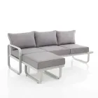 3 Seater Sofa with Aluminium Garden Pouf and Grey Cushions - Avoir Viadurini