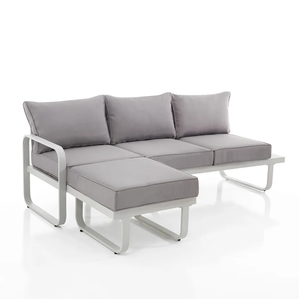 3 Seater Sofa with Aluminium Garden Pouf and Grey Cushions - Avoir Viadurini