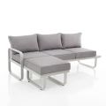 3 Seater Sofa with Aluminium Garden Pouf and Grey Cushions - Avoir