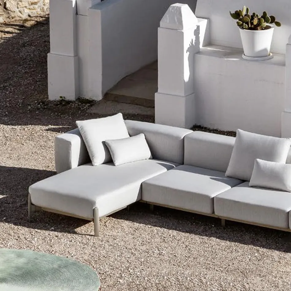 3 Seater Outdoor Sofa in Aluminium with Pouf and Chaise Longue - Filomena Viadurini