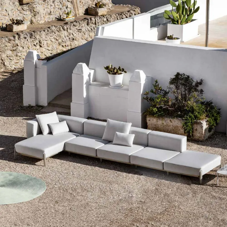 3 Seater Outdoor Sofa in Aluminium with Pouf and Chaise Longue - Filomena Viadurini