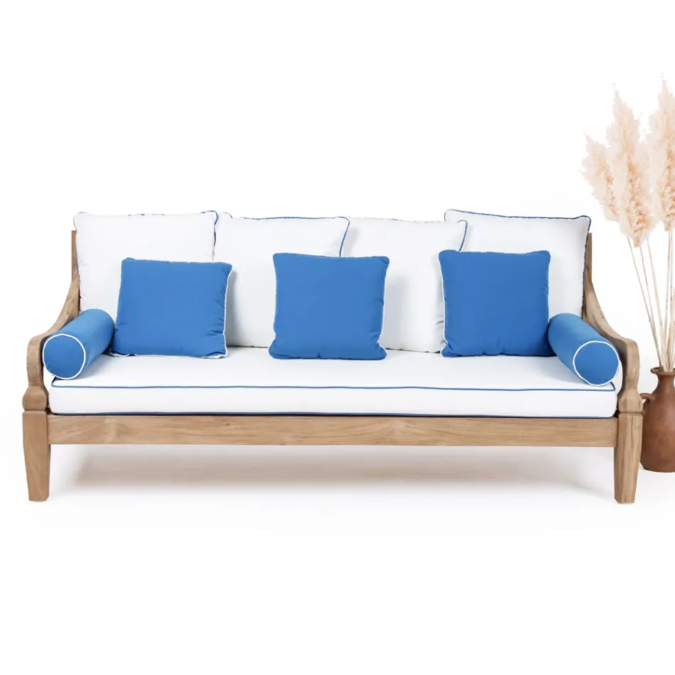 3 Seater Garden Sofa in Brushed Natural Teak - Artes Viadurini