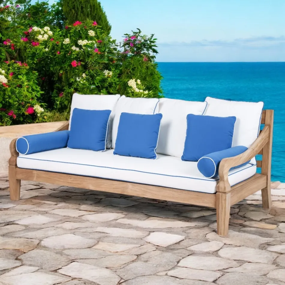 3 Seater Garden Sofa in Brushed Natural Teak - Artes Viadurini