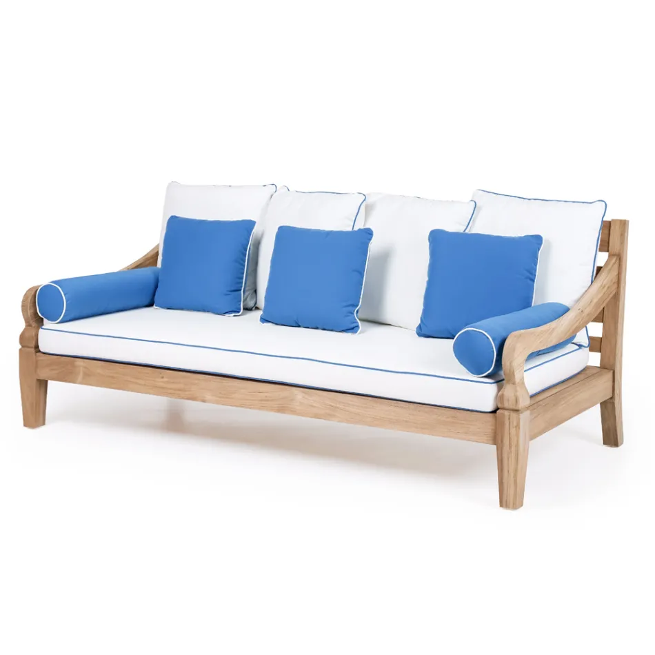 3 Seater Garden Sofa in Brushed Natural Teak - Artes Viadurini