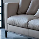 3-Seater Lounge Sofa in Leather, Wood and Metal Made in Italy - Bizzarro Viadurini