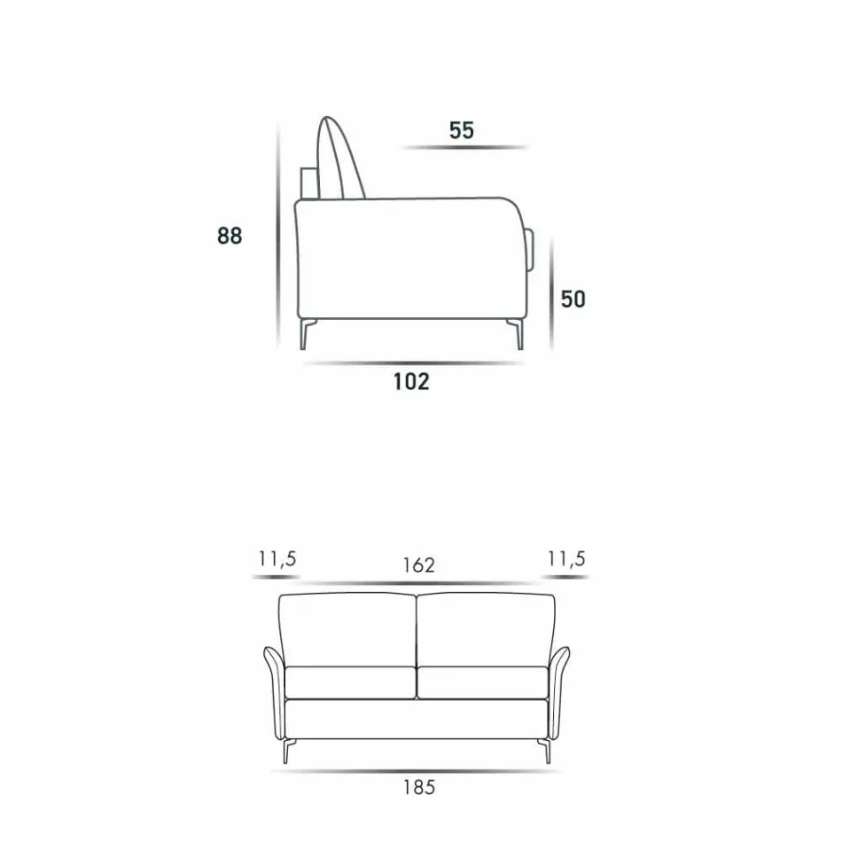 3-seater design sofa L.185cm fabric / eco-leather made in Italy Erica Viadurini