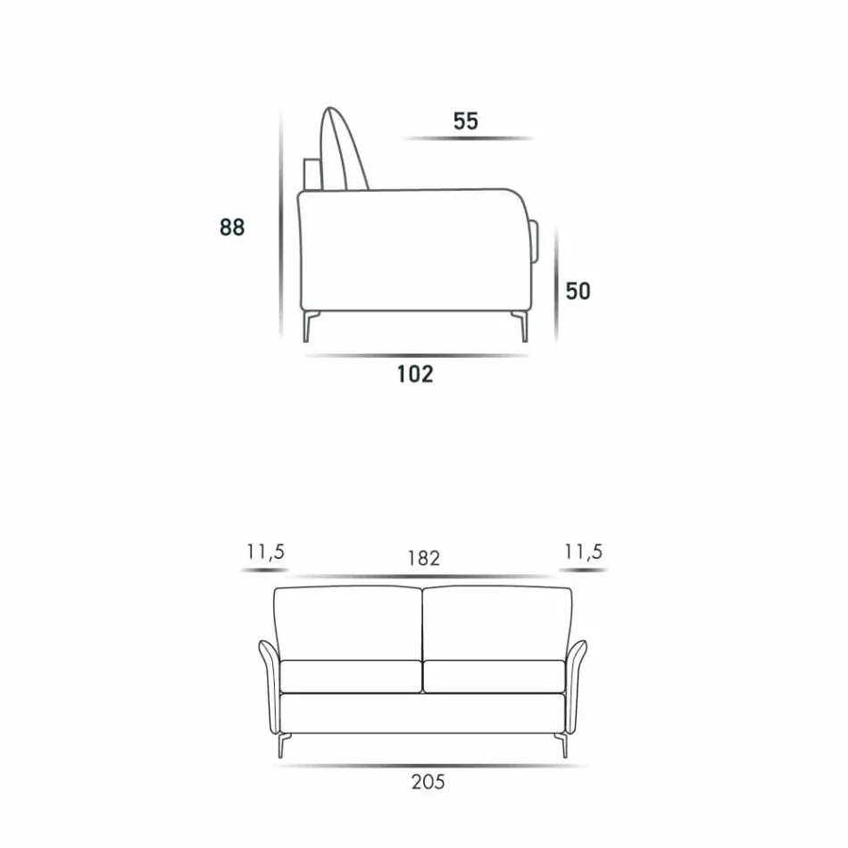 3 seater maxi sofa L205 cm modern design in eco-leather / Erica fabric Viadurini