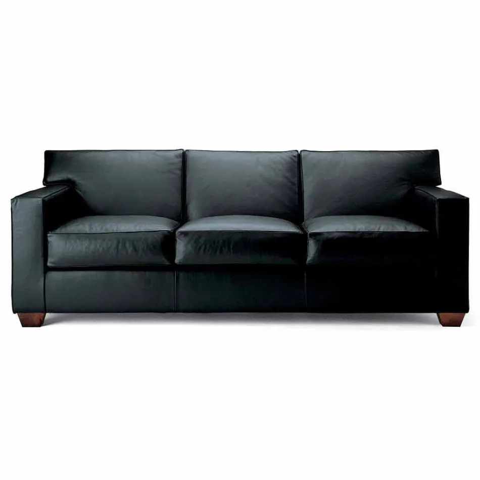 3 Seater Sofa Covered in Leather with Walnut Feet Made in Italy - Alessandria Viadurini