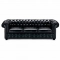3 Seater Sofa Upholstered in Leather with Lacquered Feet Made in Italy - Idra