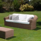 3 Seater Outdoor Sofa in Synthetic Rattan and White or Ecru Fabric - Yves Viadurini