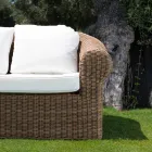 3 Seater Outdoor Sofa in Synthetic Rattan and White or Ecru Fabric - Yves Viadurini
