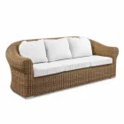 3 Seater Outdoor Sofa in Synthetic Rattan and White or Ecru Fabric - Yves Viadurini