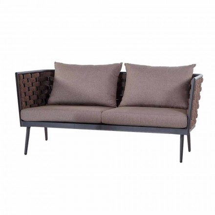 3 Seater Garden Sofa in Aluminium and Rope with Fabric Cushions - Rasti Viadurini