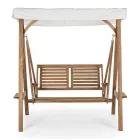 2 Seater Rocking Garden Sofa in Acacia Wood with White Canvas - Roxen Viadurini