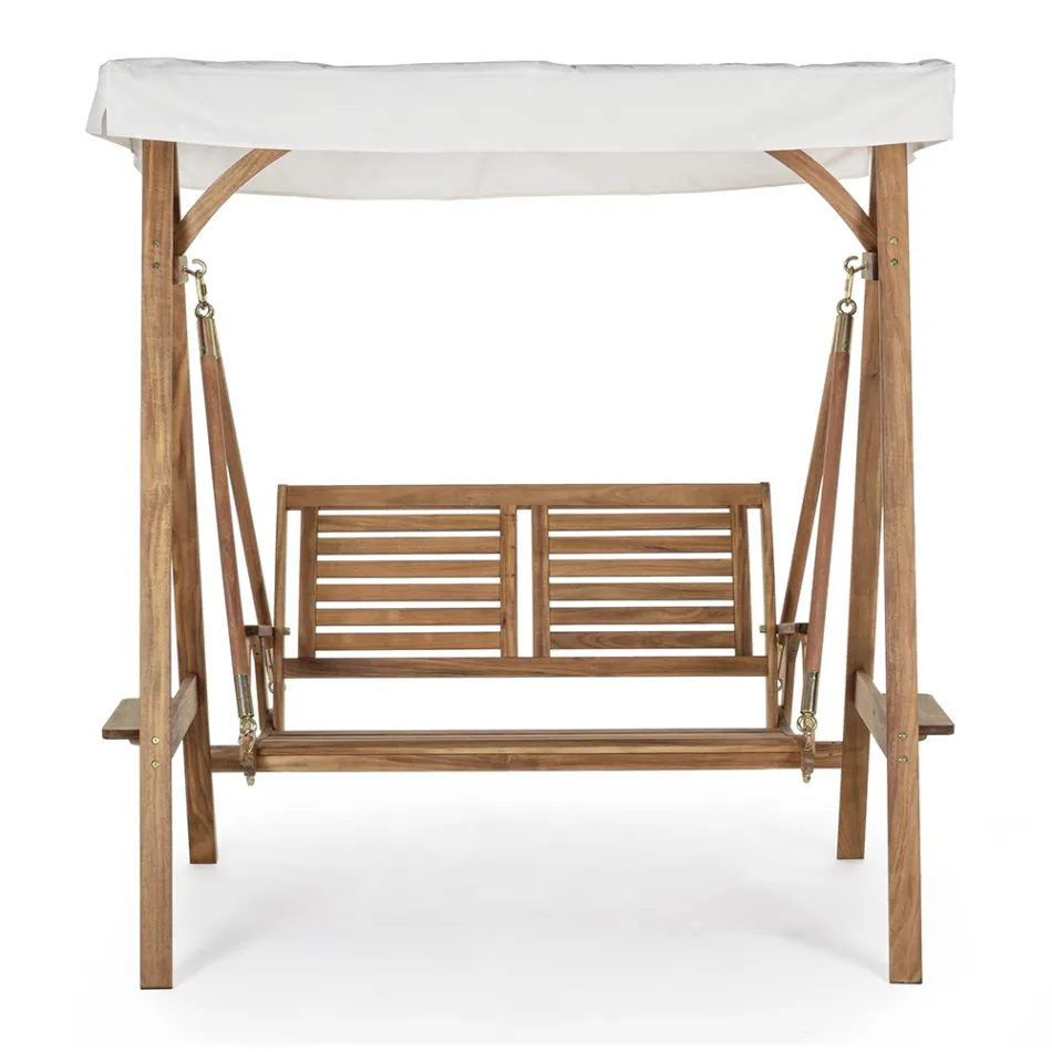 2 Seater Rocking Garden Sofa in Acacia Wood with White Canvas - Roxen Viadurini