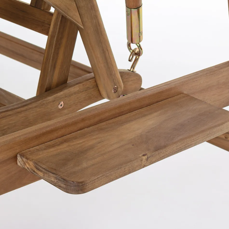 2 Seater Rocking Garden Sofa in Acacia Wood with White Canvas - Roxen Viadurini