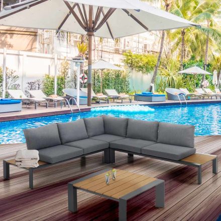 Corner Sofa with Coffee Table for Outdoors and Indoors in Aluminium - Mettre Viadurini