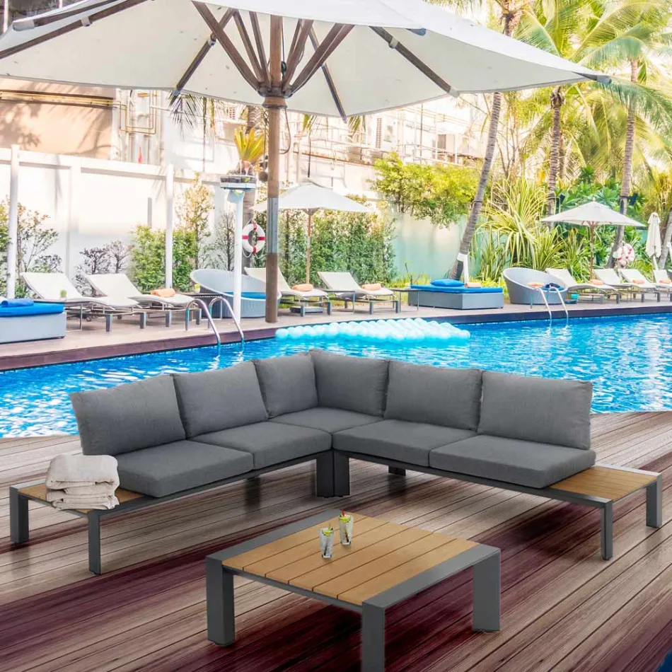 Corner Sofa with Coffee Table for Outdoors and Indoors in Aluminium - Mettre Viadurini