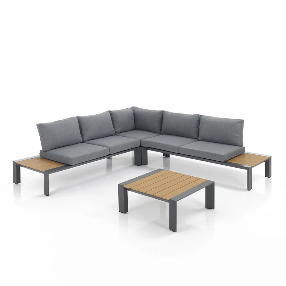 Corner Sofa with Coffee Table for Outdoors and Indoors in Aluminium - Mettre Viadurini