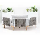Hexagonal Garden Corner Sofa in Teak and Rope - Bellatrix Viadurini