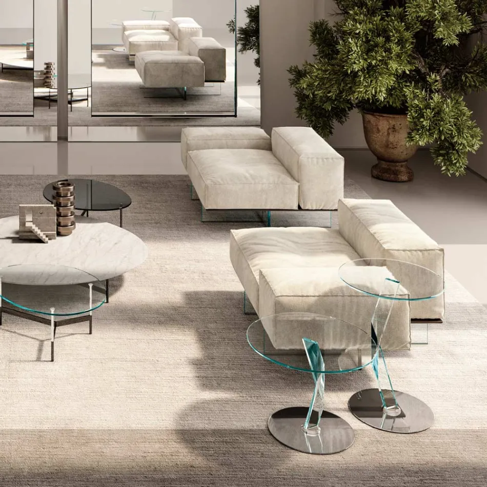 Left Corner Sofa with Extraclear Glass Base Made in Italy - Rory Viadurini