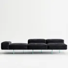 Sofa with Extra-clear Glass Base and Fabric Seat Made in Italy - Rory Viadurini