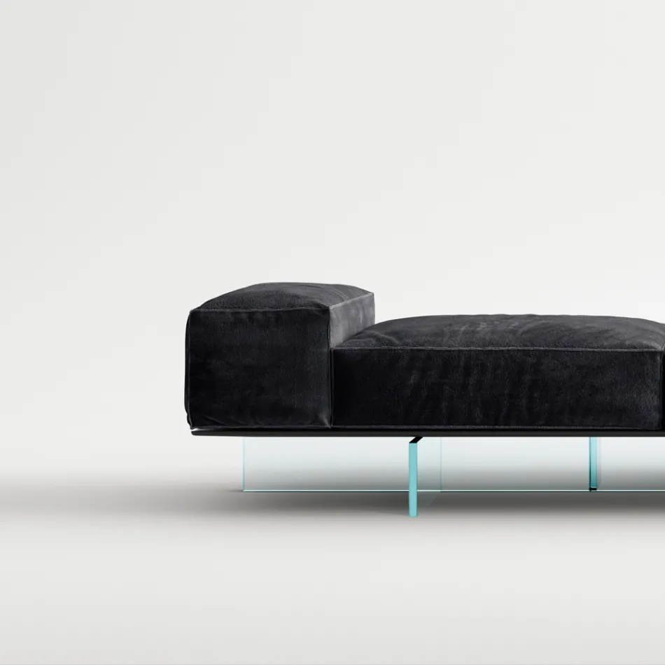 Sofa with Extra-clear Glass Base and Fabric Seat Made in Italy - Rory Viadurini