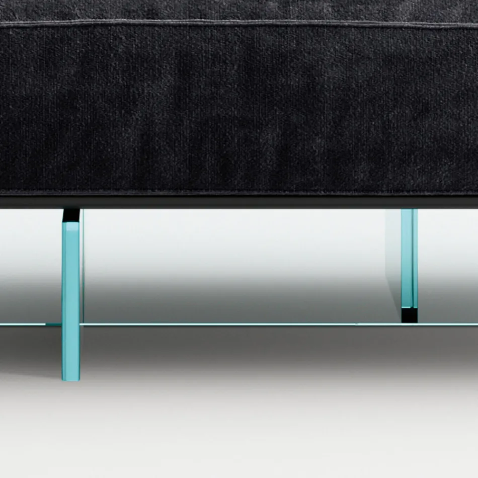Sofa with Extra-clear Glass Base and Fabric Seat Made in Italy - Rory Viadurini