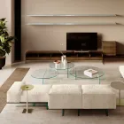 Sofa with Extra-clear Glass Base and Fabric Seat Made in Italy - Rory Viadurini
