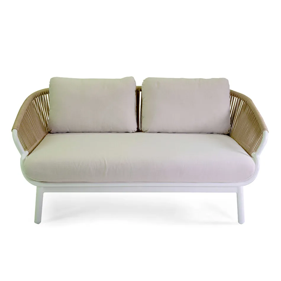 Sofa with Armchairs and Coffee Table in White Aluminium for the Garden - Tenda Viadurini