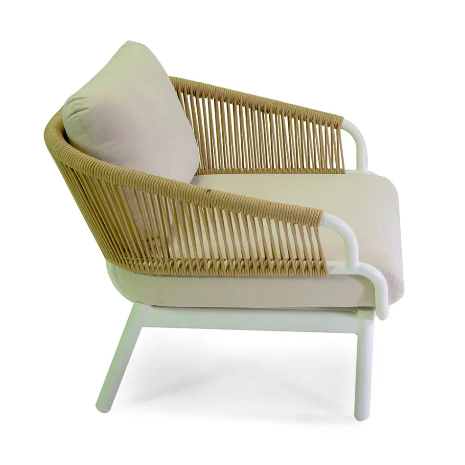 Sofa with Armchairs and Coffee Table in White Aluminium for the Garden - Tenda Viadurini