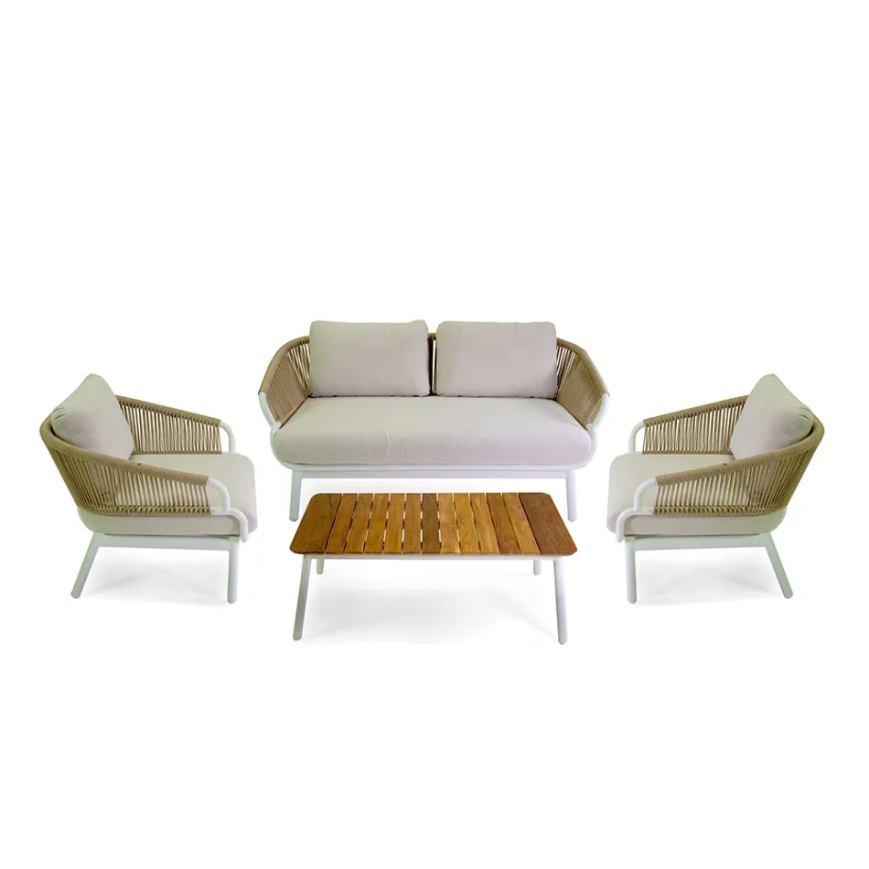 Sofa with Armchairs and Coffee Table in White Aluminium for the Garden - Tenda Viadurini