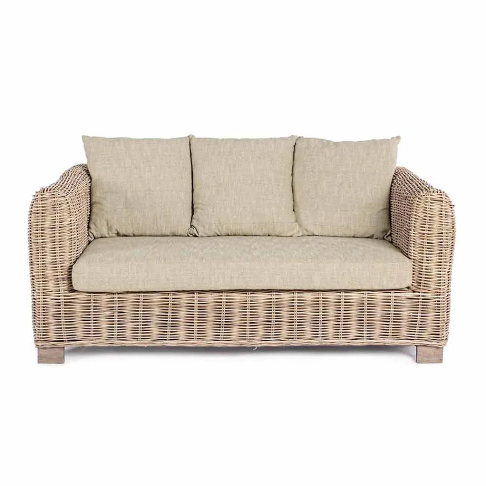 Homemotion - Ceara 3 Seater Design Outdoor Sofa in Wood and Rattan Viadurini