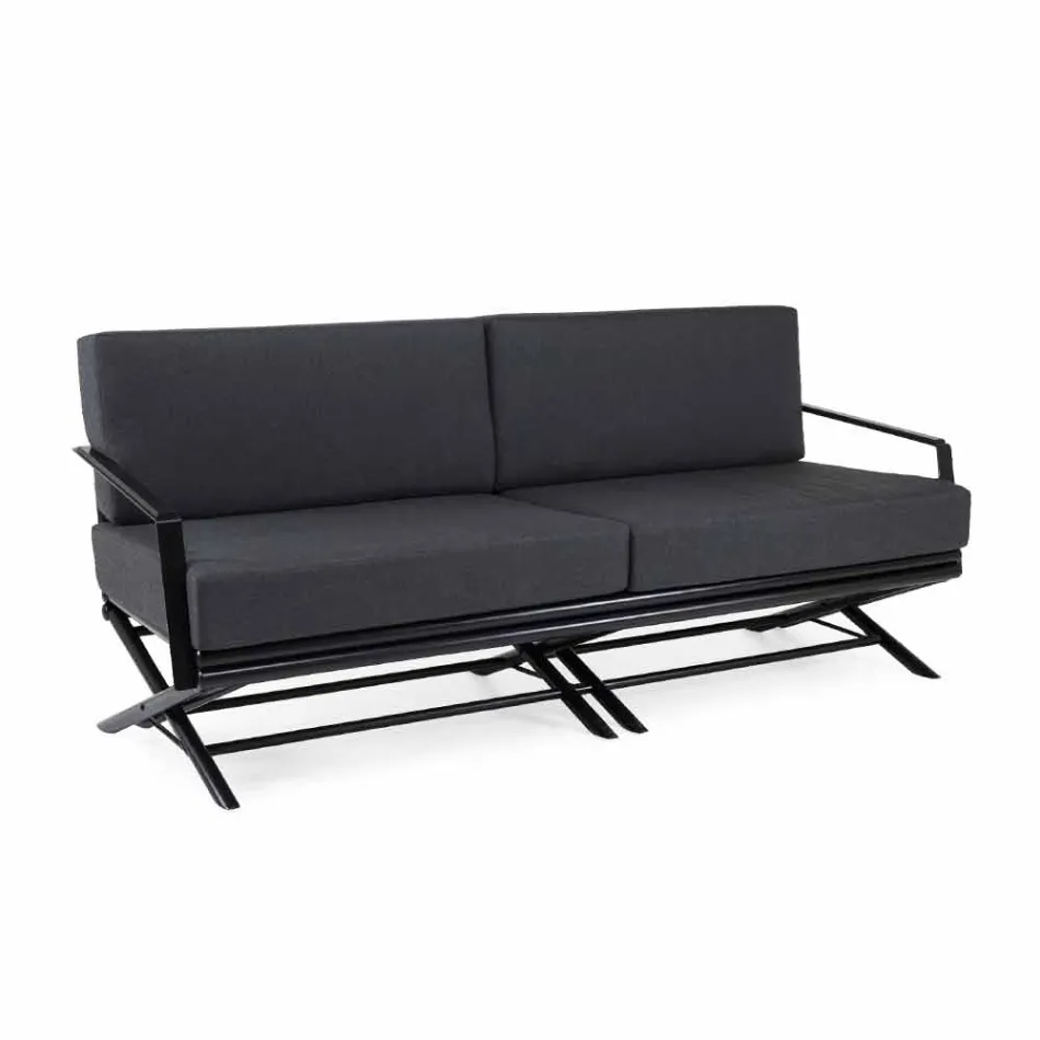 3 Seater Outdoor Sofa in Natural Wood or Black and Luxury Fabric - Suzana Viadurini