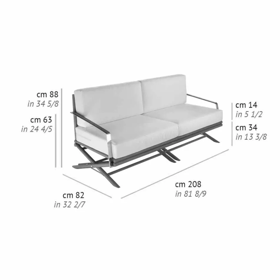 3 Seater Outdoor Sofa in Natural Wood or Black and Luxury Fabric - Suzana Viadurini