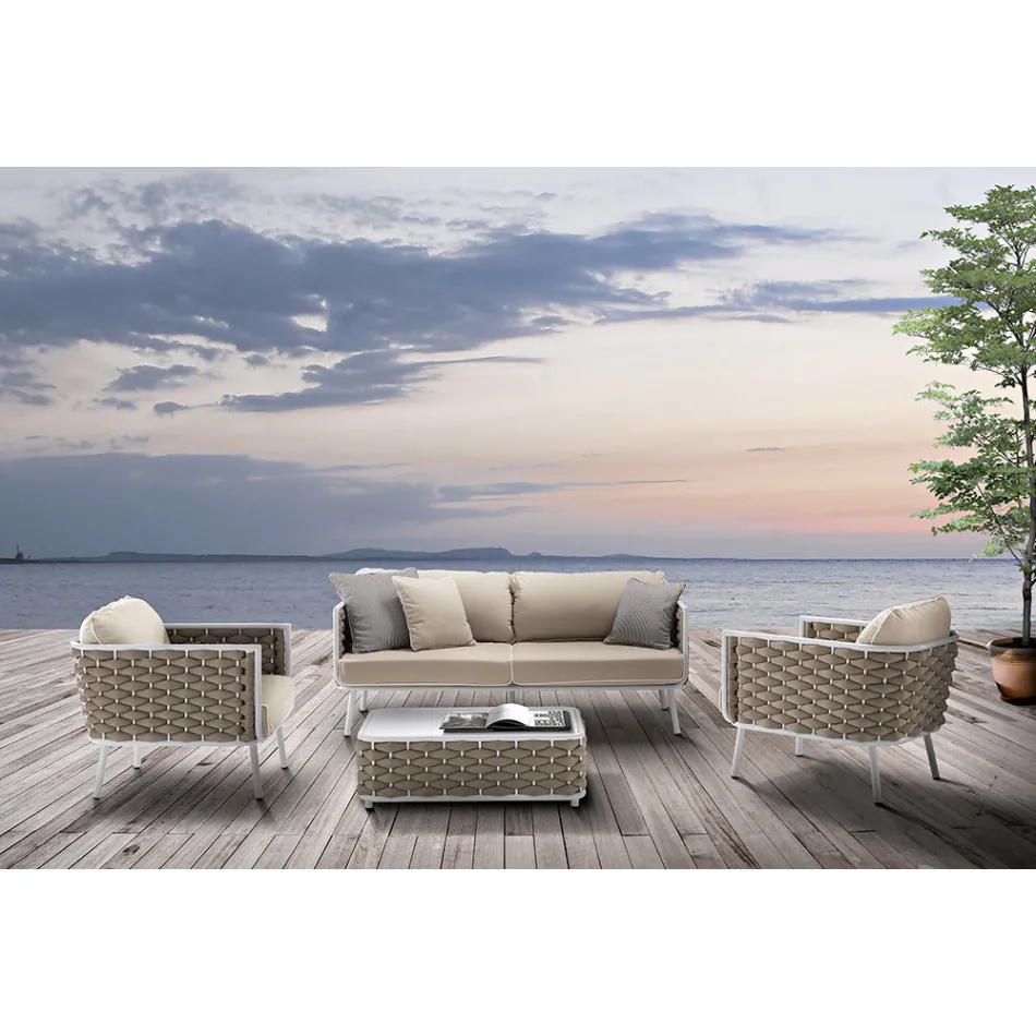 Outdoor Sofa in Aluminium and Hand Woven Fabric - Reda Viadurini