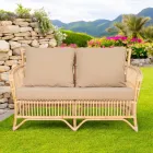 Outdoor Sofa in Natural Rattan, Cushions Included, - Bellaria Viadurini