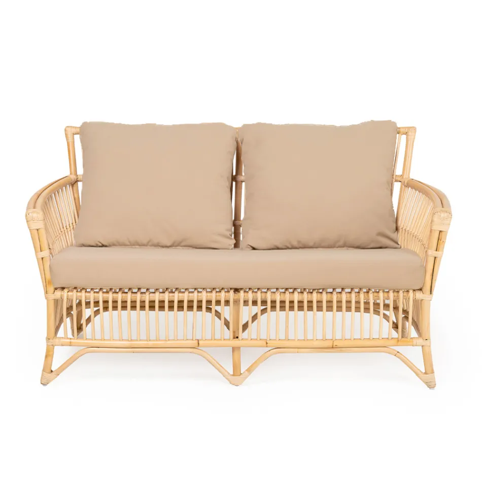 Outdoor Sofa in Natural Rattan, Cushions Included, - Bellaria Viadurini