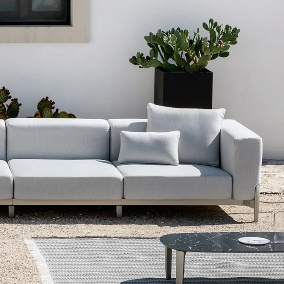3 Seater Garden Sofa with Chaise Longue in Aluminium and Fabric - Filomena Viadurini