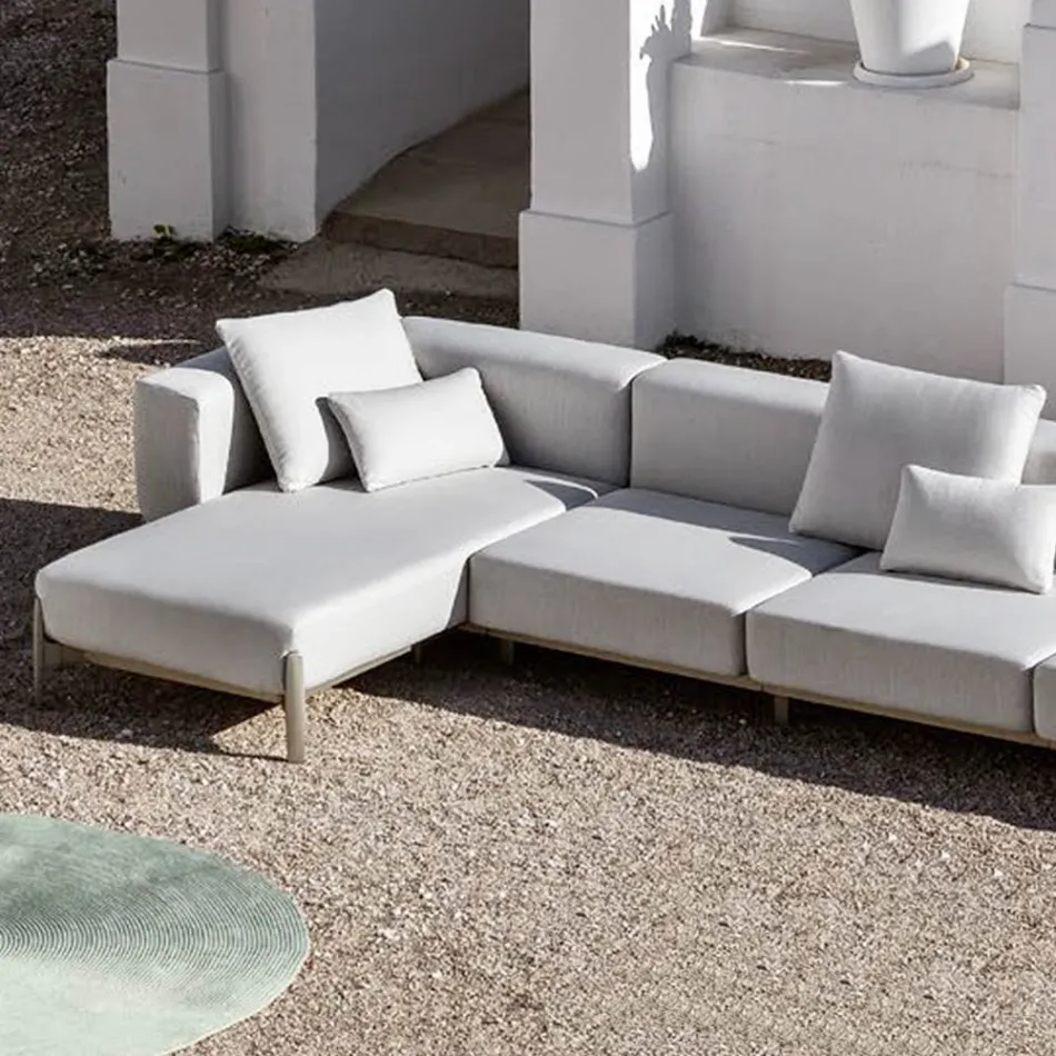 3 Seater Garden Sofa with Chaise Longue in Aluminium and Fabric - Filomena Viadurini
