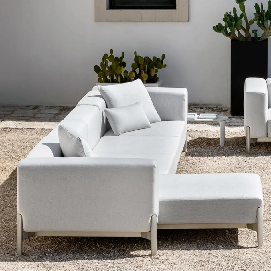 3 Seater Garden Sofa with Chaise Longue in Aluminium and Fabric - Filomena Viadurini