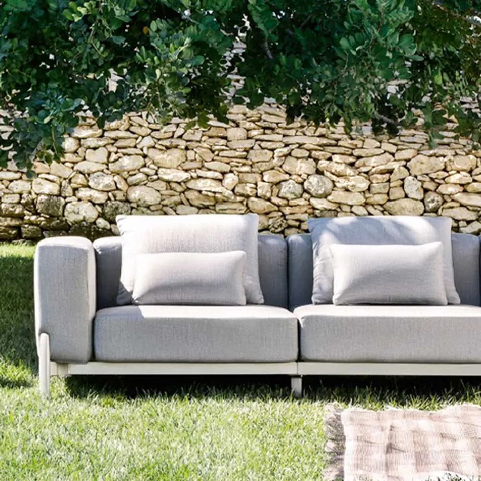 3-Seater Garden Sofa with Luxury Pouf in Aluminium and Fabric - Filomena Viadurini