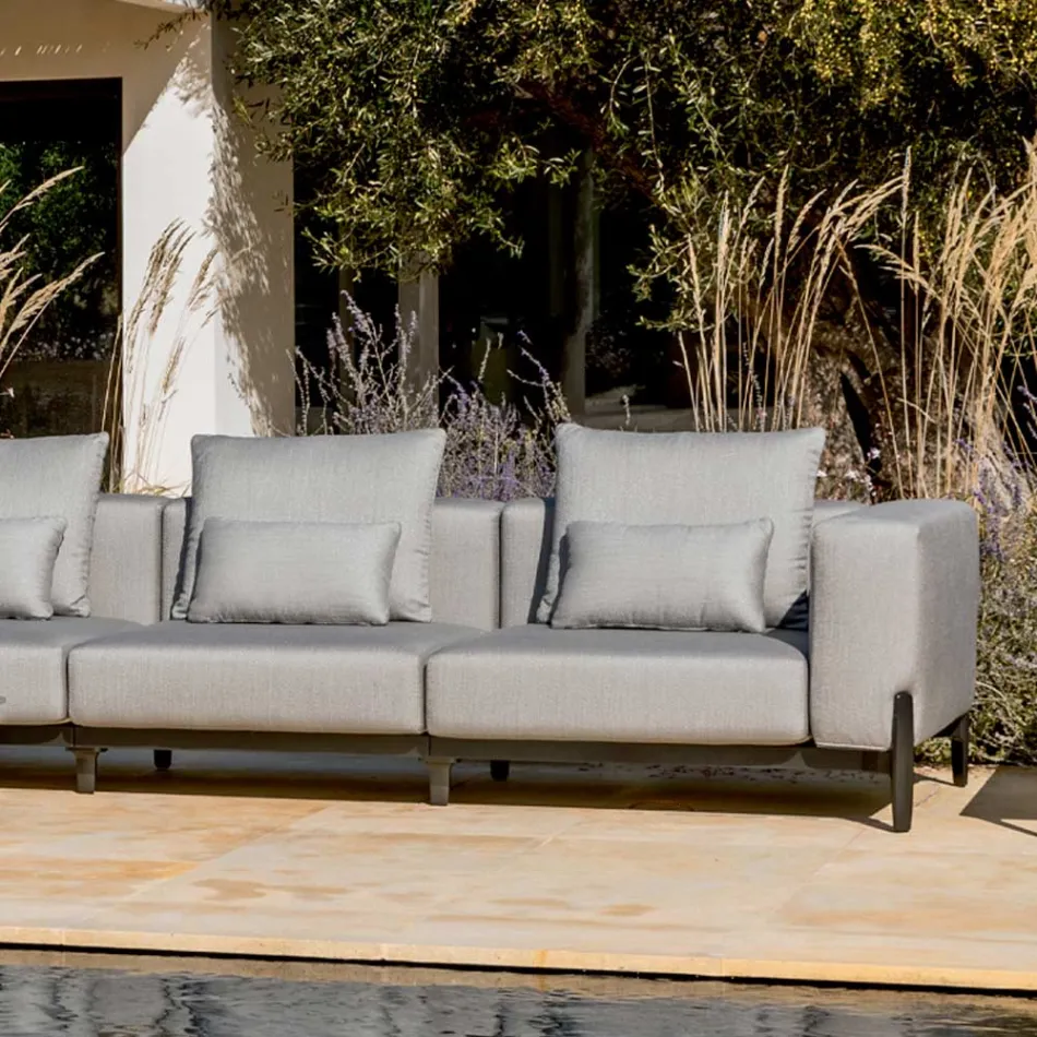 3-Seater Garden Sofa with Luxury Pouf in Aluminium and Fabric - Filomena Viadurini