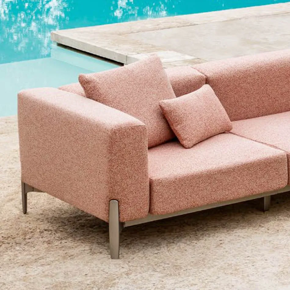 3-Seater Garden Sofa with Luxury Pouf in Aluminium and Fabric - Filomena Viadurini