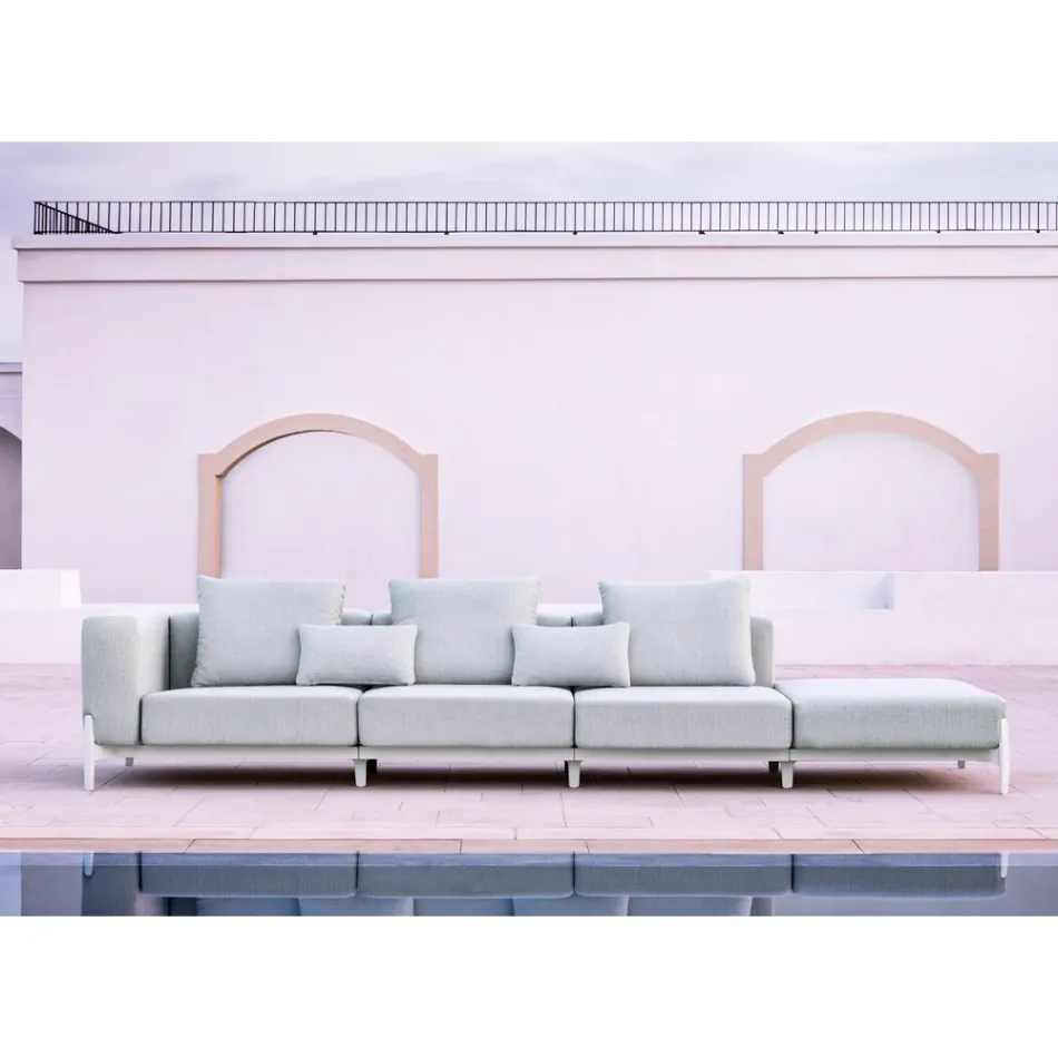 3-Seater Garden Sofa with Luxury Pouf in Aluminium and Fabric - Filomena Viadurini